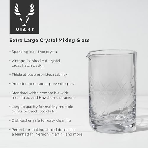 Viski Crystal Cocktail Mixing Glass Elegant Mixing Beaker for Old Fashioned, Negroni, Manhattan, Martini, and Whiskey Cocktails, for Bartenders, Home Bar Tools, and Bar Cart Accessories, 26 oz