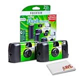 FUJIFILM QuickSnap Flash 400, One-Time-Use Disposable Camera with Flash (1x 2 Pack) Bundle with Microfiber Cleaning Cloth