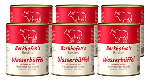 Barkhofen Tiernahrung Nassfutter für Ihren Hund 6X 800g – Hundefutter nass & getreidefrei mit Wasserbüffel - Hunde Futter in Dosen ohne Getreide