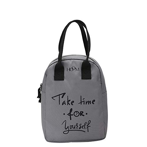 Image of HOOM Insulated Lunch Bag for Office Men, Women and Kids, Leak Proof Water Resistant Polyester Made Lunch Tiffin Bag with Quotes (Grey Take Time for Yourself N3)