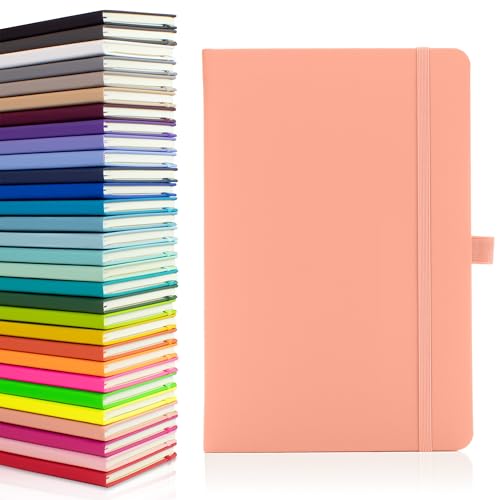 Image of Notes London Eco A5 Notebook with Lined Pages, Pen Loop, Ribbon, Date Marks and Paper Pocket, Medium Hardback Journal, Note, sustainably sourced paper (Pastel Pink)