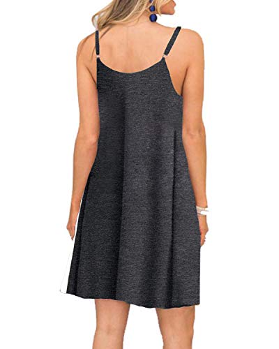 Image of Women's Summer Spaghetti Strap Casual Swing Tank Beach Cover Up Dress with Pockets