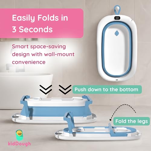 Image of Kiddough Baby Bathtub, Foldable, Non Slip, Durable, Easy to Store and Use with Cushion (Blue (Without Cushion))