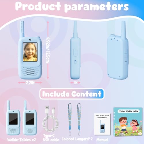 Image of Video Walkie Talkie Toys for Age 3-12 Boys, 2 Pack Rechargeable Walkie Talkies with Screen, Christmas Birthday Gifts for Boys Kids Indoor Outdoor Camping (Blue)