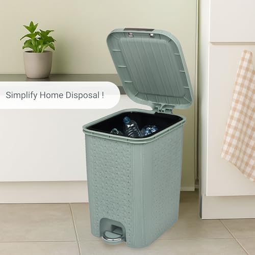 Image of FLAIR Ultra Home Pedal Trash Bin - 15L Large Dustbin with Inner & Lid | Unbreakable Plastic, Odor Control, Lightweight | Non Garbage Smell | Perfect for Bathroom, Kitchen & Office (Mint Green)