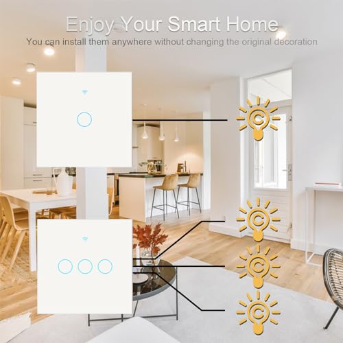 Smart Touch Light Switch 3 Gang 1 Way, WiFi Wall Light Switch Works with Alexa Google Home Tuya Smart Life App Voice Control, Glass Panel with LED Backlight - Image 6