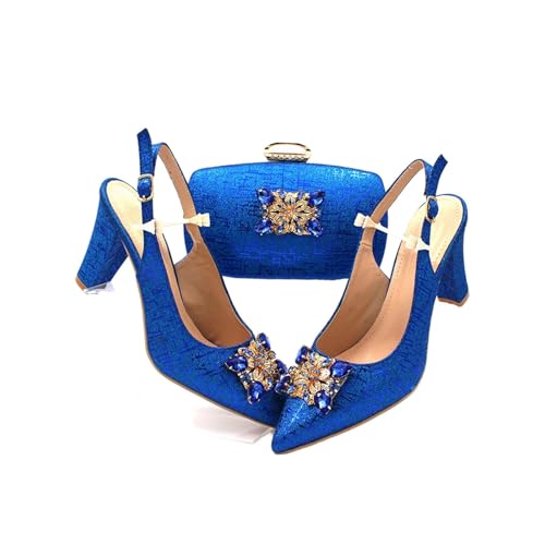 Women Shoes and Bag Set Pointed Toe Shoes Matching Bag Set for Nigerian Ladies Wedding Party Royal Blue