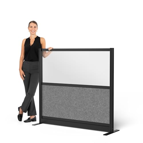 Stand Up Desk Store Expanse Wide Modular Wall | 53'' x 48'' Wall | Expandable Partition Room Divider with Rearrangeable Frosted Acrylic & Sound Absorbent Panels (Black Frame)
