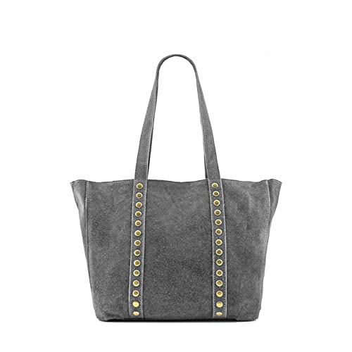 MODELISA - Bolso Hombro Antelina Shopper Casual Tachuelas Mujer (Gris)
