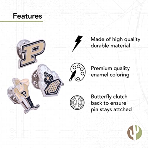 Image of Desert Cactus Purdue University Lapel Pin PUR Boilermakers Made of Metal for Formal Wear, Bag and Hat Jewelry, and Tie Tack (Pin Set)