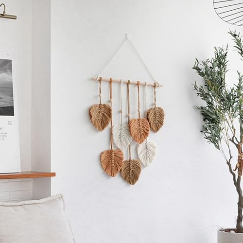 Feuille macramé tenture murale boho de 6 pièces en coton tissé pour salon
