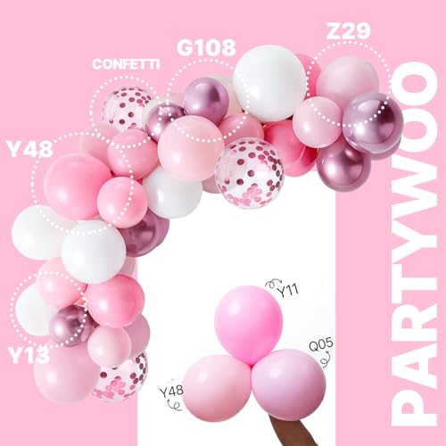 Image of PartyWoo Pink and White Balloons 65pcs 12 Inch Light Pastel Baby Metallic Pearl Pink Matte White Confetti Balloons for Gender Reveal Wedding Bridal Girl Baby Shower Princess Birthday Party Decorations