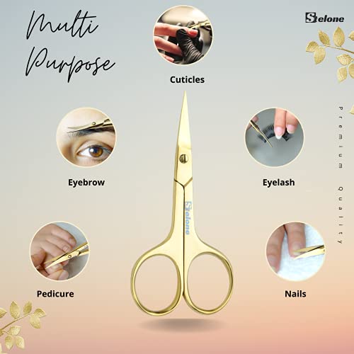 Stelone Professional Grooming Scissors - Eyebrow Scissors - Small Curved Stainless Steel Manicure & Beauty Scissor For Women (Gold) #TOP6