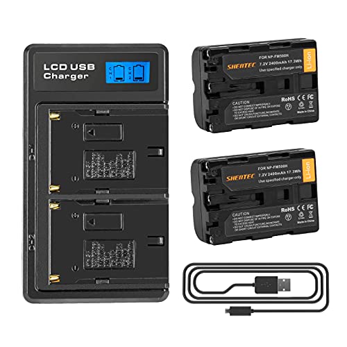 2X Shentec Batería NP-FM500H 2400mAh Compatible con Sony NP-FM500H A58 A57 A65 A68 A77 II A99 II Alpha 68 A200 A300 A350 A500 A700 A900 DSLR-A200 SLT-A57