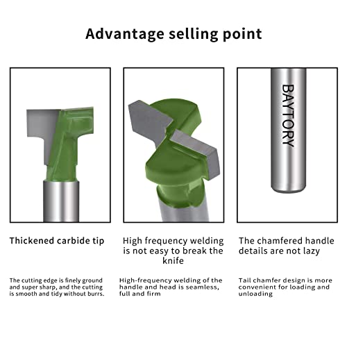 Baytory 6Pcs Keyhole Router Bits Set, 1/4" Shank Router Keyhole Bit Set -1/4 & 5/16 & 3/8 & 9/16 & 1/2 & 5/8 Inch Blade Diameter For Wood Hex Bolt T-Track Slotting Milling Cutters Set (Green) #TOP3