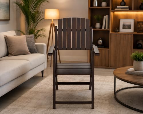 Image of WELL KNOWN Wooden Folding Chair | Portable Foldable Armchair for Balcony, Patio, Living & Drawing Room | Sheesham Wood, Honey Finish (Walnut)