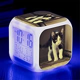 wasd Lindo Despertador de Gato 7 Cambios de Color despachador Lindo Gato líder de la acción del Reloj Ilumina la muñeca Infantil 3