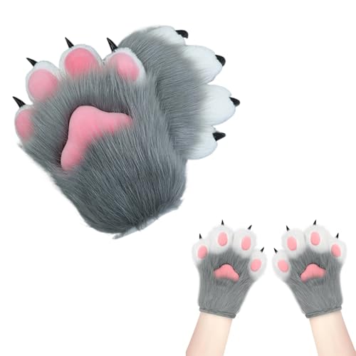 Halloween Therian Paws Soft Breathable Furry Paws Gloves Cute Cat Fox Wolf Paw Gloves Therian for Halloween Cosplay Costume Accessories, Style 3 Cat Paw2