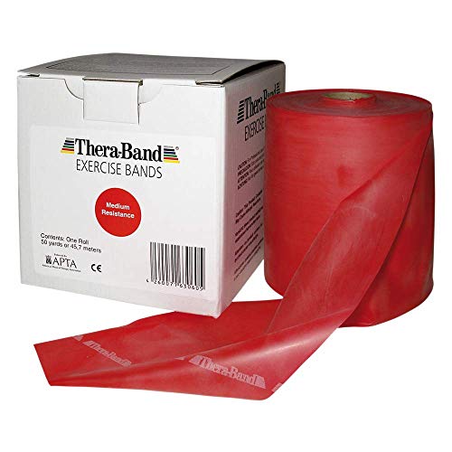 Theraband Original Fitness Latex-Widerstandsbänder – Vorratsrolle 45,5 Meter, 100% Naturlatex, Ideal für Rehabilitation, Muskelkonditionierung, Ganzkörpertraining, Rot | Mittel