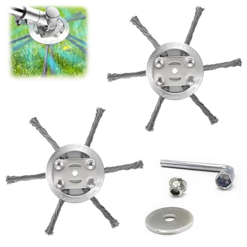 2PCS Universal Steel Wire Grass Trimmer Head,2025 New String Trimmer Replacement Head Steel,6 Inch Wire Brush Weed Trimmer Head,Universal Wire Weed Eater Head,for Lawn Mower Tray(6 Blade)