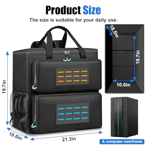 Funda para torre de escritorio con protección acolchada y múltiples bolsillos, mochila para gaming que transporta CPU, teclado, mouse, cables y accesorios miniatura 2