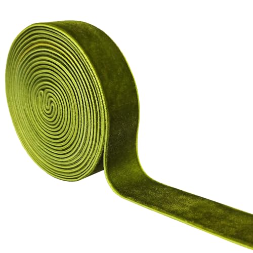 Qingxii Decorr Wedding Christmas Valentins Day Gift Box DIY Craft Decor Velvet Ribbon (Olive Green 1x2Yards)