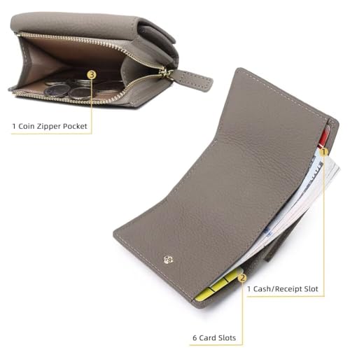 Small Wallet for Women RFID Blocking Genuine Leather Card Holder Minimalist Tri-Fold Purse with Zipper Coin Pocket Light Green One Size(Beige)4