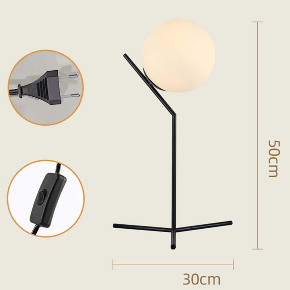 AoLa Lampada Da Tavolo A Sfera Con Spina Lampada Da Scrivania Con Paralume A Sfera in Vetro Design Moderno Lampada Da Comodino E27 Bianco Caldo 3000K Piccola Lampada Luce Notturna Decorativa,Nero