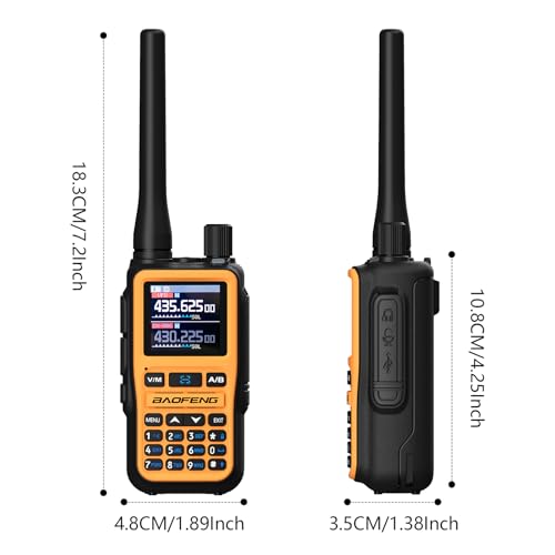 Image of BAOFENG UV-5R Mini Two Way Radio BF-5R Mini Walkie Talkie Wireless Power Adjustable Tiny Size Frequency Copy 999 Channels Type-C Four Colors Portable Ham with 771 Antenna and Headset(2 Pack) (Orange)