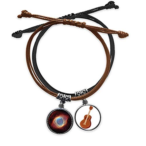 Pulsera de cuero DIYthinker con llamativas nebulosas rojo azul y dije musical