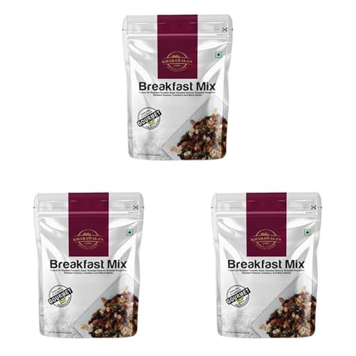 Image of KHARAWALA'S Breakfast Mix Value Pack - 600gm | Fusion of Roasted Pumkin Seed, Almond, Pecan Nuts, Hazelnut, Cranberry and Black Raisins (Pack of 3)