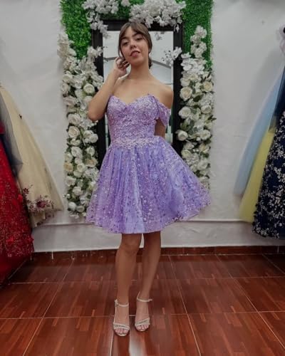 Youjiayi 3D Butterfly Short Homecoming Dresses Sparkly Sequin Prom Dress for Teens Off Shoulder DAMA Dress for Quinceanera2