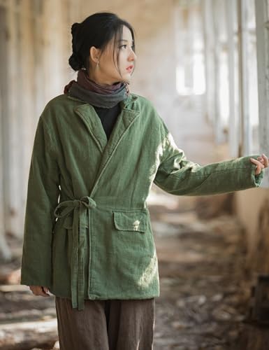 NFYM Womens Linen Suit Quilted Coat Jackets Blazer Notch Lapel Fall Winter Wrap Tie Front Loose Outerwear2