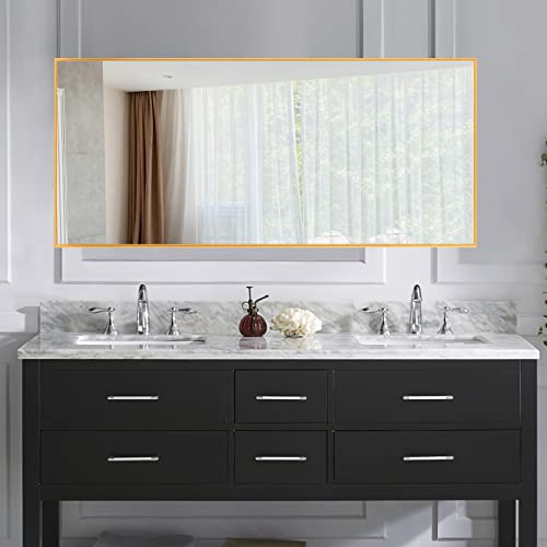 Neutype 47"X22" Full Length Mirror Aluminum Alloy Frame Dressing Mirror For Bathroom/Bedroom/Living Room/Dining Room/Entry, Wall Mounted Or Leaning Against Wall, Golden (No Stand) #TOP1