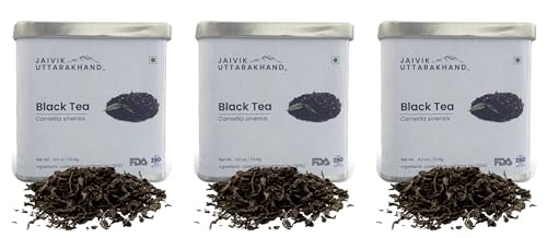 Image of Jaivik Uttarakhand - Dry Black Leaf Tea (226.8 g), Healthy Natural Drink for Daily Relief, Brew Hot Iced, Pack of 4 Tin Box