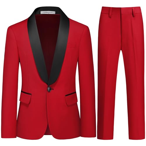 Lamgool Boys Suit Slim Fit 2-Piece Formal Set Red Tuxedo Blazer Jacket And Pants For Kids Prom Wedding Size 12 Years Old cover
