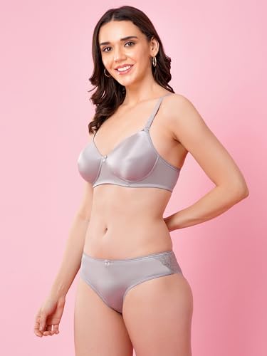 Image of Women's Seamless Non-Padded Wirefree Bra with Mid-Rise Bikini Panty Set | Soft Stretch Everyday Comfort Lingerie Set