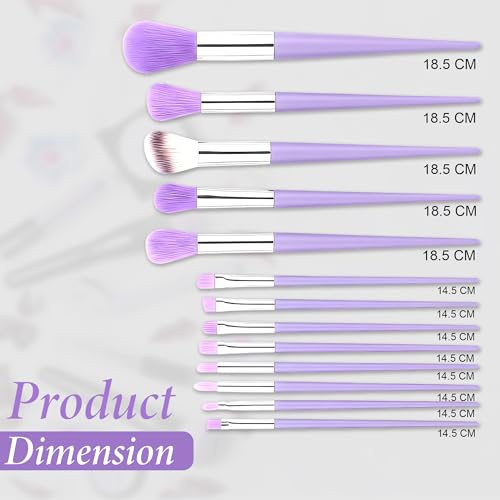 Image of GLUN 13 Piece Set Metallic Purple Colour, Travel Makeup Brushes with Cloth Bag for Makeup Artists, Foundation, Powder, Concealer, Eyeshadow, Blush, Highlighter, Eyebrow, Brushes