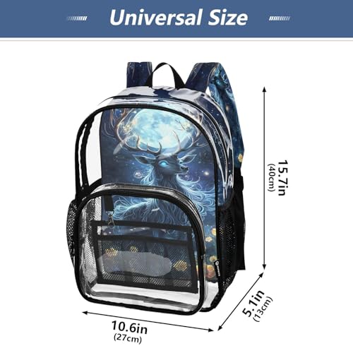 Deer Moon Flower Floral Clear Backpack Heavy Duty See Through Transparent PVC BookBag for Kids Boy Girl School Work4