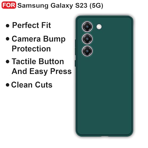 Image of CEDO Back Cover for Samsung Galaxy S23 (5G) | Camera Bump Protection & Inner Velvet Fabric Lining | Ultra Slim Matte Soft Rubberised Case Cover (Green)
