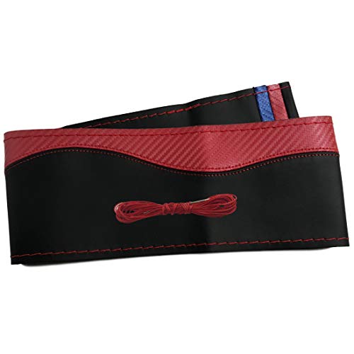 ハンドルカバー 編み込み式 38cm リアルカーボン 普通車-軽自動車 (レッド)