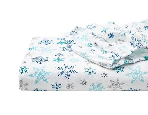 Image of Eddie Bauer - Flannel Sheets Twin Size, Anti-Pilling & Wrinkle Resistant Cotton, Touchably Soft for All-Season Comfort - Bed Sheets with Matching Pillowcase & Fitted Sheet (Tossed Snowflake Blue)