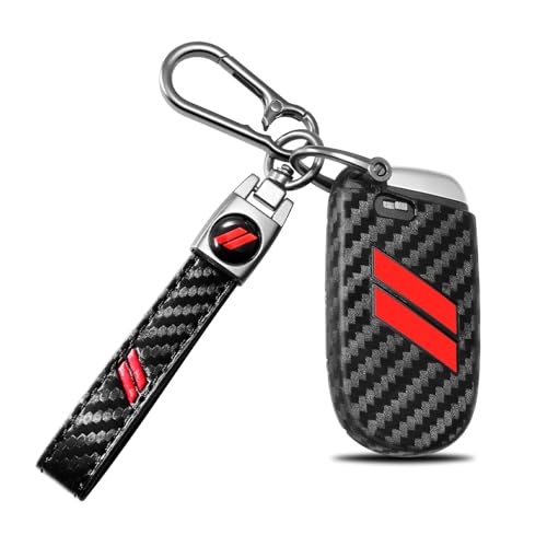 REMOCH for Dodge Key Fob Cover with Keychain for Dodge Charger Challenger Dart Durango Journey Replacement Remote Control 3 4 5 Buttons Key Fob Shell (Carbon Red 1 PC)