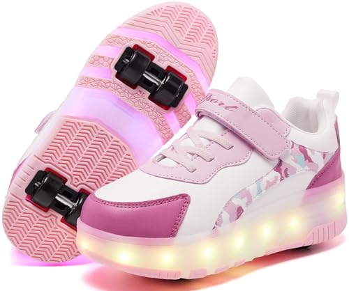 LED Roller Skates Shoes 4 Wheel Skating for Kids 5-15 Years -12 Light Modes Boys Girls Light Up Sneakers for Birthday