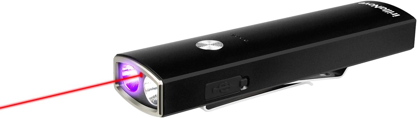 EDC Flashlight, 1000 Lumens Pocket Flashlight with Purple Beam, UV and White LED Combo, Rechargeable Flat Flashlight for Outside, Emergency, Pet Urine Detection