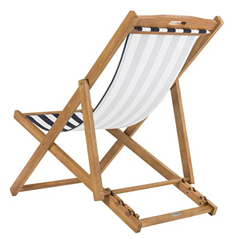 Safavieh Pat7040A-Set2 Outdoor Collection Loren Teak, White Foldable Sling Adirondack Chair, Natural/Navy Stripe #TOP3