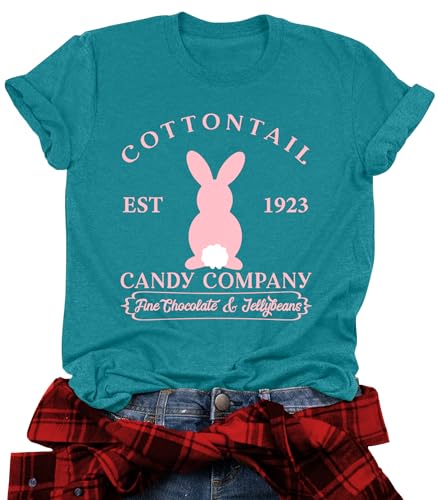 Image of Women Happy Easter T Shirt Bunny Rabbit Graphic T-Shirt Funny Letter Printed Shirts Short Sleeve Tops