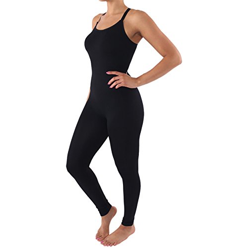 Women's Premium Quality Jersey Tank Unitard Jumpsuit Romper Gym (Black)
