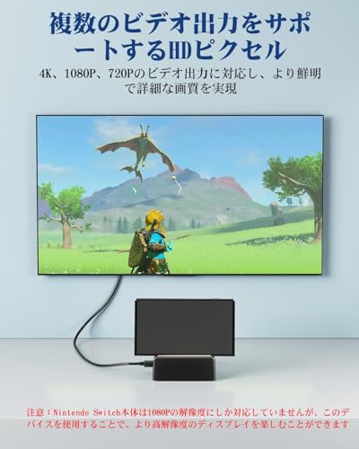 【Nintend0 Switch 2/ Switch/スイッチ有機EL 対応】ドック 4K出力対応 放熱設計 スマートチップ搭載 高速充電 可携式スタンド ※保護ケース非対応 (Black)