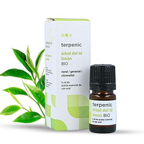 Terpenic Árbol del Té Limón BIO, Aceite Esencial 100% Natural, Quimiotipado | Propiedades Sedantes e Insectífugas | Ideal para Depresión, Estrés y Migrañas (5ml, Árbol de Té Limón)